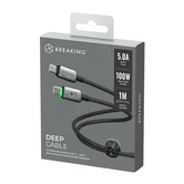 Кабель Breaking Deep, USB-C - USB-C, 100W, 5.0A, LED индикатор, 1м, черный, 21748