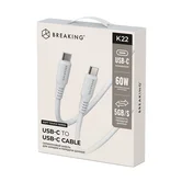 Кабель Breaking Soft Touch K22, USB-C - USB-C, 60W, 3.0A, 1.м, белый, 21350
