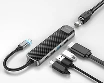 USB-C HUB Hoco HB23 (HDMI+USB-A 3.0+USB-A 2.0+RJ45+PD) серый