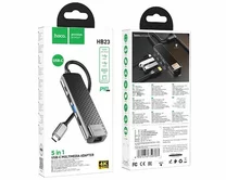 USB-C HUB Hoco HB23 (HDMI+USB-A 3.0+USB-A 2.0+RJ45+PD) серый