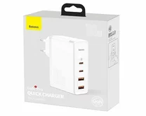 СЗУ 2USB-A + 2USB-C Baseus GaN2 100W + кабель USB-C-USB-C белый, 1м