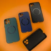 Чехол iPhone 14 Pro Max Leather Magnetic (темно-синий)