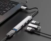 USB-C HUB Hoco HB26 4-in-1 (USB-C - USB-A 3.0+USB-A 2.0*3) темно-серый