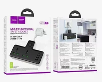 Сетевой фильтр Hoco AC11A, 3 USB, 1 USB-C, 2 розетки, черный