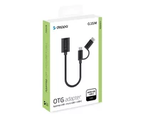 OTG Deppa USB - microUSB+USB-C, нейлон, 0.15 м, черный