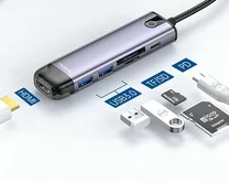 Type-C HUB McDodo HU-7740 USB3.0*2+HDMI+PD+TF+SD серый