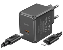 СЗУ-1USB + 1USB-C Hoco CS15A + кабель Type-C-Lightning, PD30W, черный