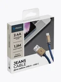 Дата-кабель Deppa Jeans USB-A - USB-C, 2,4A, медь/джинса, 1.2м, синий, 72277